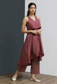 Plum Hand-Block Printed Sleeveless Kurta image 2