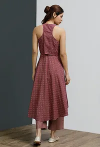 Plum Hand-Block Printed Sleeveless Kurta image 3