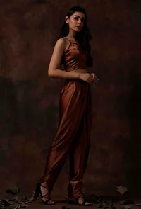 Russet Brown Satin Slip Blouse image 3