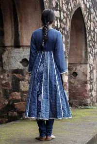 Set Of 2:Aahna Indigo Multi Buta Print Angrakha Kurta & Churidar image 2