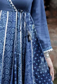 Set Of 2:Aahna Indigo Multi Buta Print Angrakha Kurta & Churidar image 4