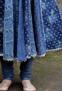 Set Of 2:Aahna Indigo Multi Buta Print Angrakha Kurta & Churidar image 5