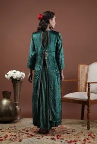 Samza Emerald Green Velvet Phiran Kurta With Tilla Embroidery image 4