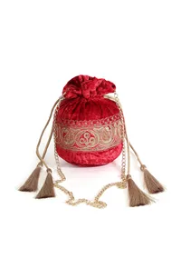 Cherry Red Velvet Tila Embroidery Potli image 2