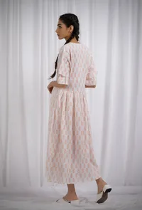 Orange Cotton Block Printed Flared Dress image 4