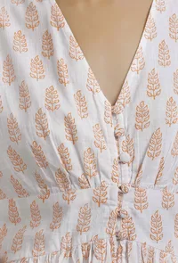 Orange Cotton Block Printed Flared Dress image 5