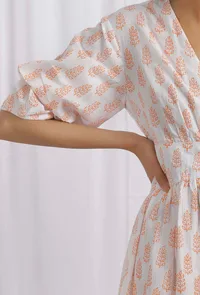 Orange Cotton Block Printed Flared Dress image 6