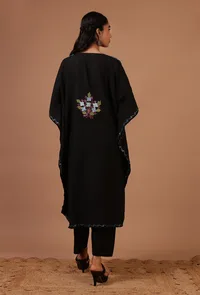 Black Cotton Crush Ari Embroidered Kaftan- Free Size image 5