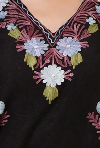 Black Cotton Crush Ari Embroidered Kaftan- Free Size image 6