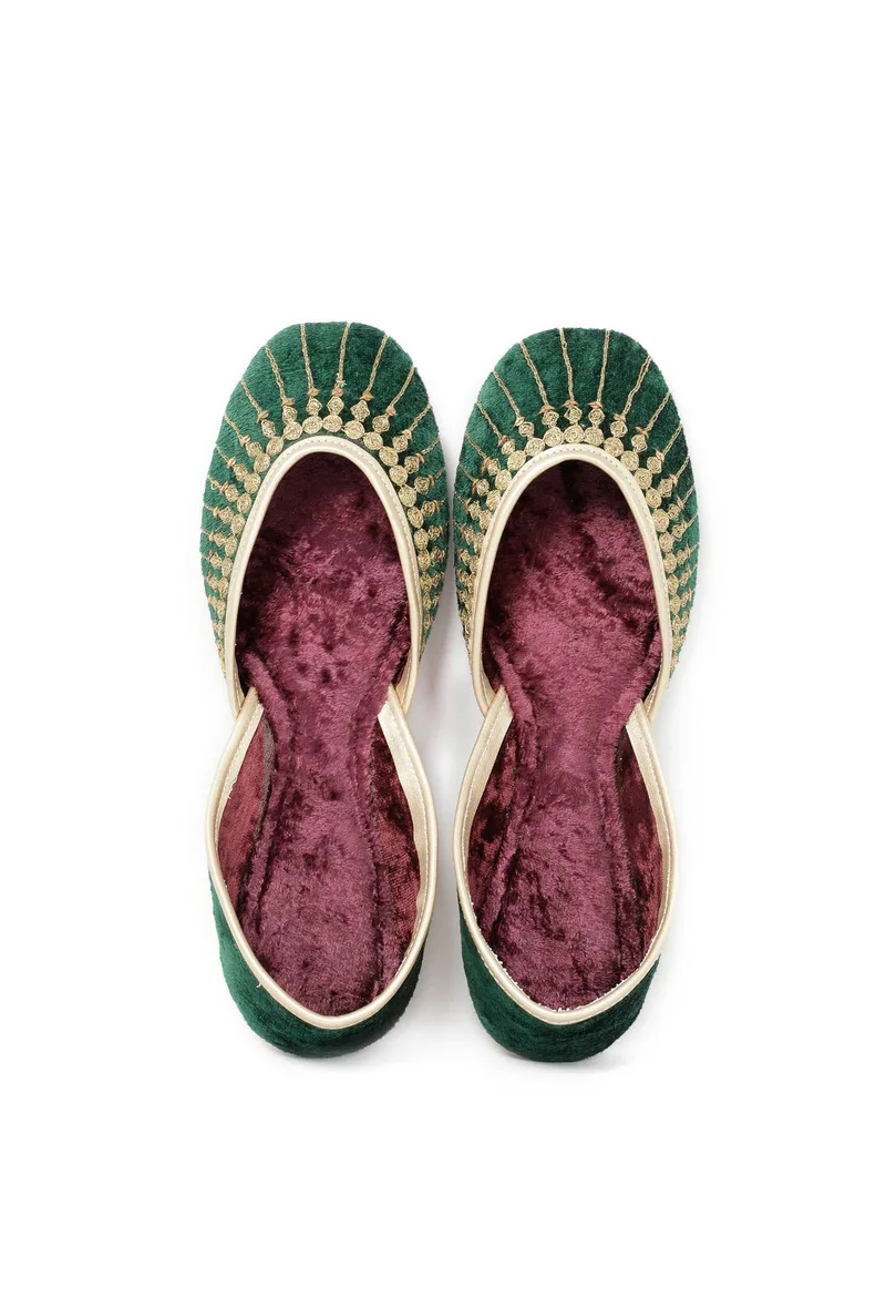 Bottle Green Contrast Velvet Jutti