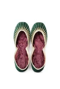 Bottle Green Contrast Velvet Jutti image 1