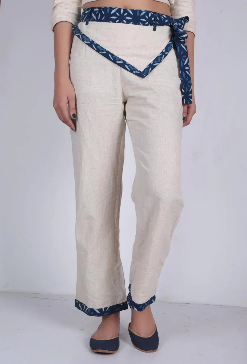 Off white  & Bagru fold over pants with belt