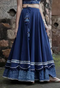 Riya Indigo Blue Organza & Print Patched Gota Work Kalidar Skirt image 2
