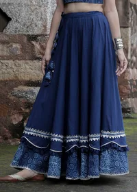 Riya Indigo Blue Organza & Print Patched Gota Work Kalidar Skirt image 3