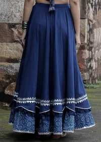 Riya Indigo Blue Organza & Print Patched Gota Work Kalidar Skirt image 4
