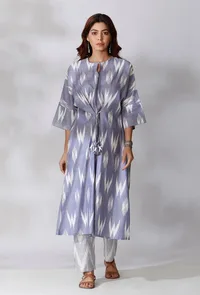Blue Ikkat Tie-Up Kurta image 1
