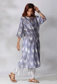 Blue Ikkat Tie-Up Kurta image 2