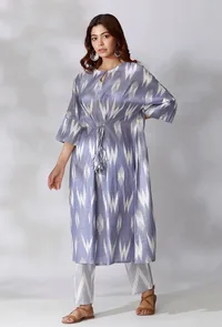 Blue Ikkat Tie-Up Kurta image 3