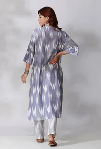 Blue Ikkat Tie-Up Kurta image 4