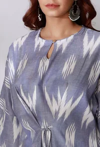 Blue Ikkat Tie-Up Kurta image 5