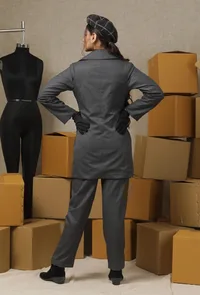 Set Of 2: Charcoal Grey Solid Linen Belted Trench Coat & Formal Pants image 3