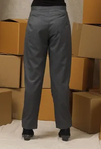 Set Of 2: Charcoal Grey Solid Linen Belted Trench Coat & Formal Pants image 5