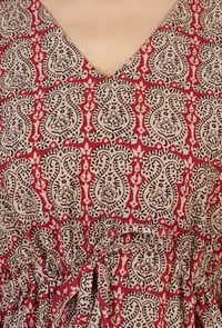 Beige & Red Baagh Block Print Cotton Kaftan Kurta image 6