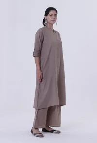 Set Of 2: Dusty Grey Cotton Kurti With Palazzo Set image 2