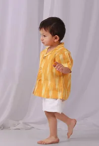 Mustard Yellow Ikat Half Sleeves Shirt image 3
