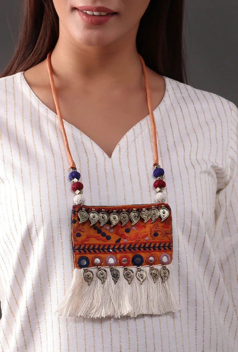 Orange Kutch Tasseled Pendant