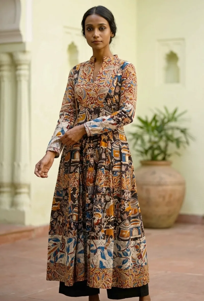 Three Print Kalamkari Cotton Kurta