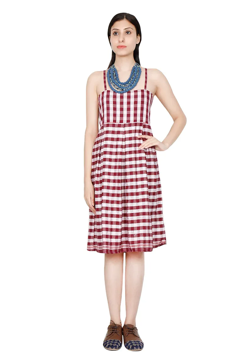 Red & White Gamcha Dress