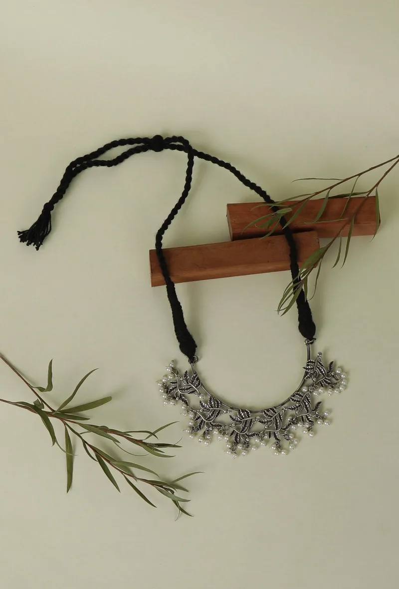 White Beads Oxidized Necklace