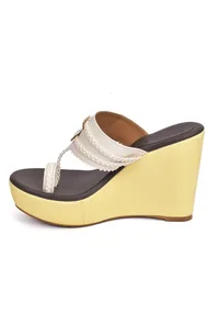 Cream and White Vegan Leather Kolhapuri Wedges image 4