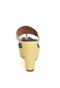 Cream and White Vegan Leather Kolhapuri Wedges image 5