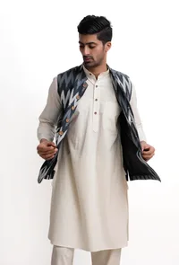 Indigo Blue Ikat Nehru Jacket image 1