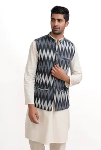 Indigo Blue Ikat Nehru Jacket image 2