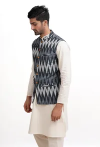 Indigo Blue Ikat Nehru Jacket image 3