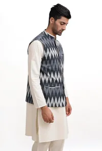 Indigo Blue Ikat Nehru Jacket image 4