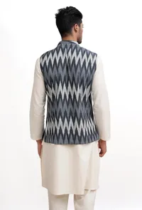 Indigo Blue Ikat Nehru Jacket image 5