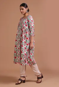 Set Of 2: Multicolor Cotton Printed Dress & Pant Set image 2