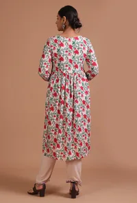 Set Of 2: Multicolor Cotton Printed Dress & Pant Set image 3