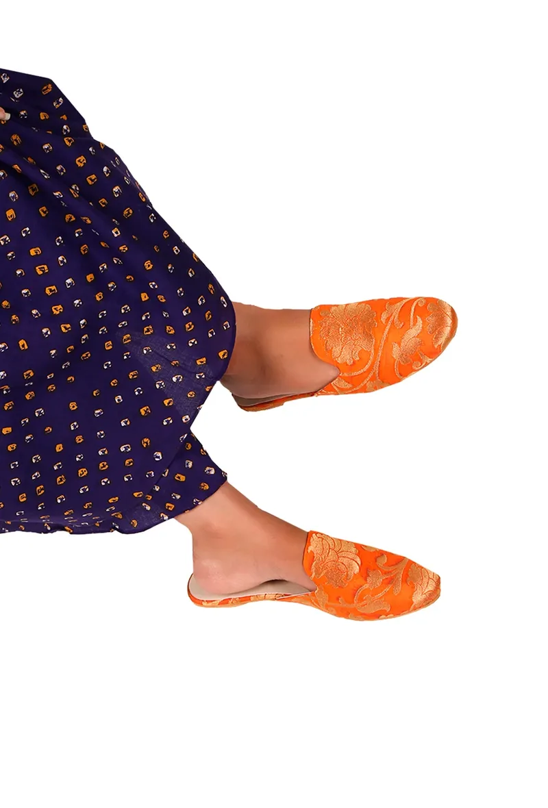 Orange Brocade Slider Mules