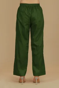Dark Green Solid Cotton Pants image 4