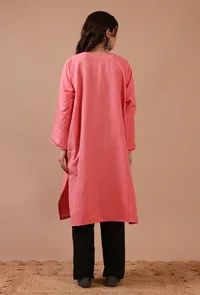 Sea Pink Woolen Sozni Embroidered Phiran- Free Size image 4