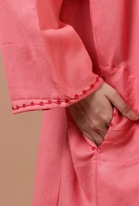 Sea Pink Woolen Sozni Embroidered Phiran- Free Size image 6