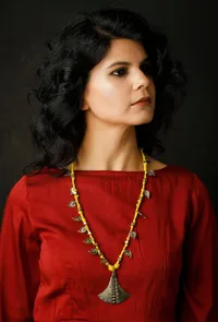 Dhokra-Inspired Yellow Thread Paisley Necklace image 1