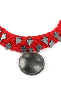 Red Thread & German Silver Tribal Choker With Bold Pendant image 3