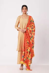 narangi-allover-embriodred-phoolkari-dupatta image 1