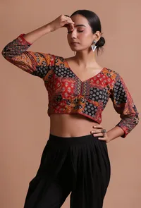 Multicolor Cotton Ajrakh Printed Full Sleeve Blouse image 1